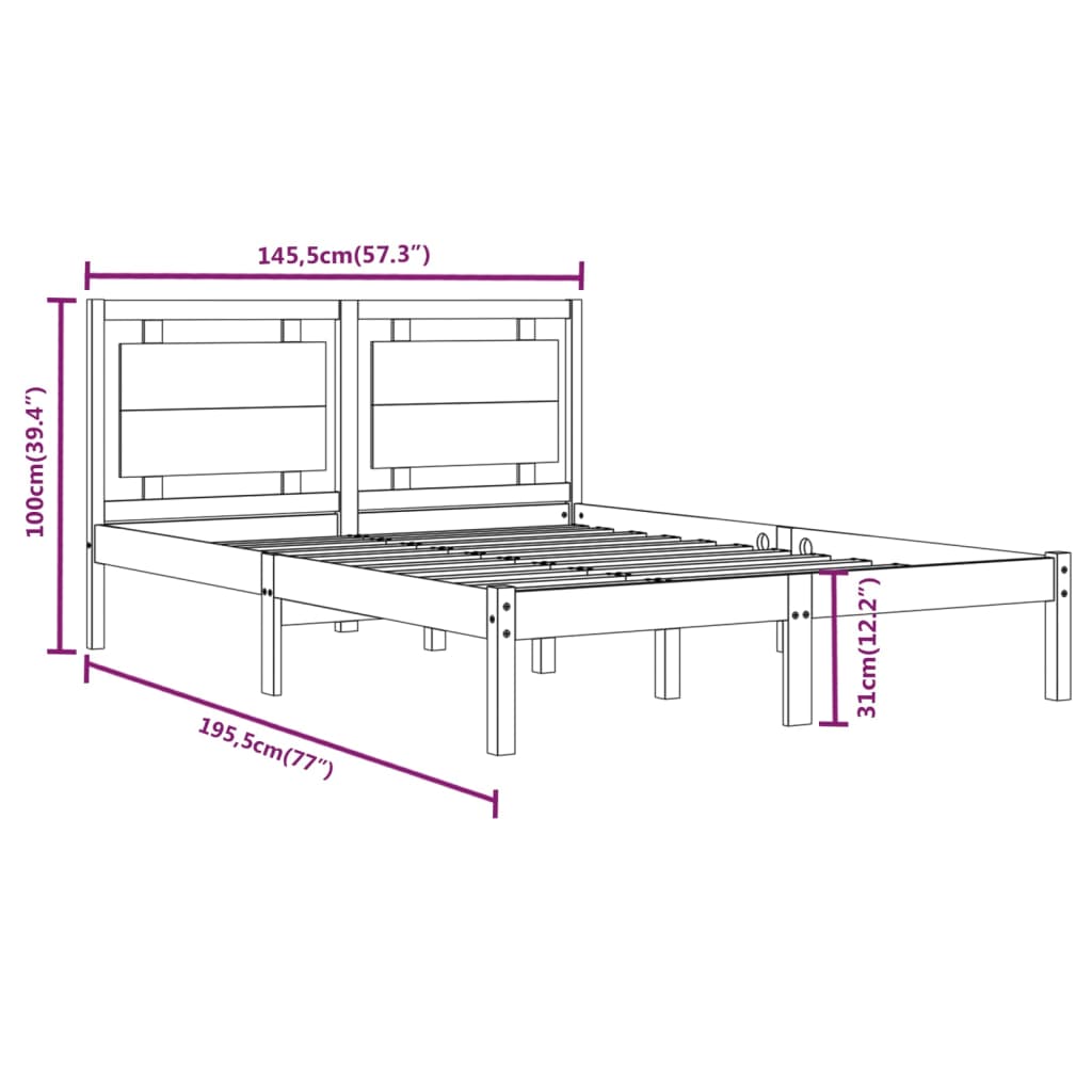 vidaXL Cadre de lit Blanc Bois massif 140x190 cm