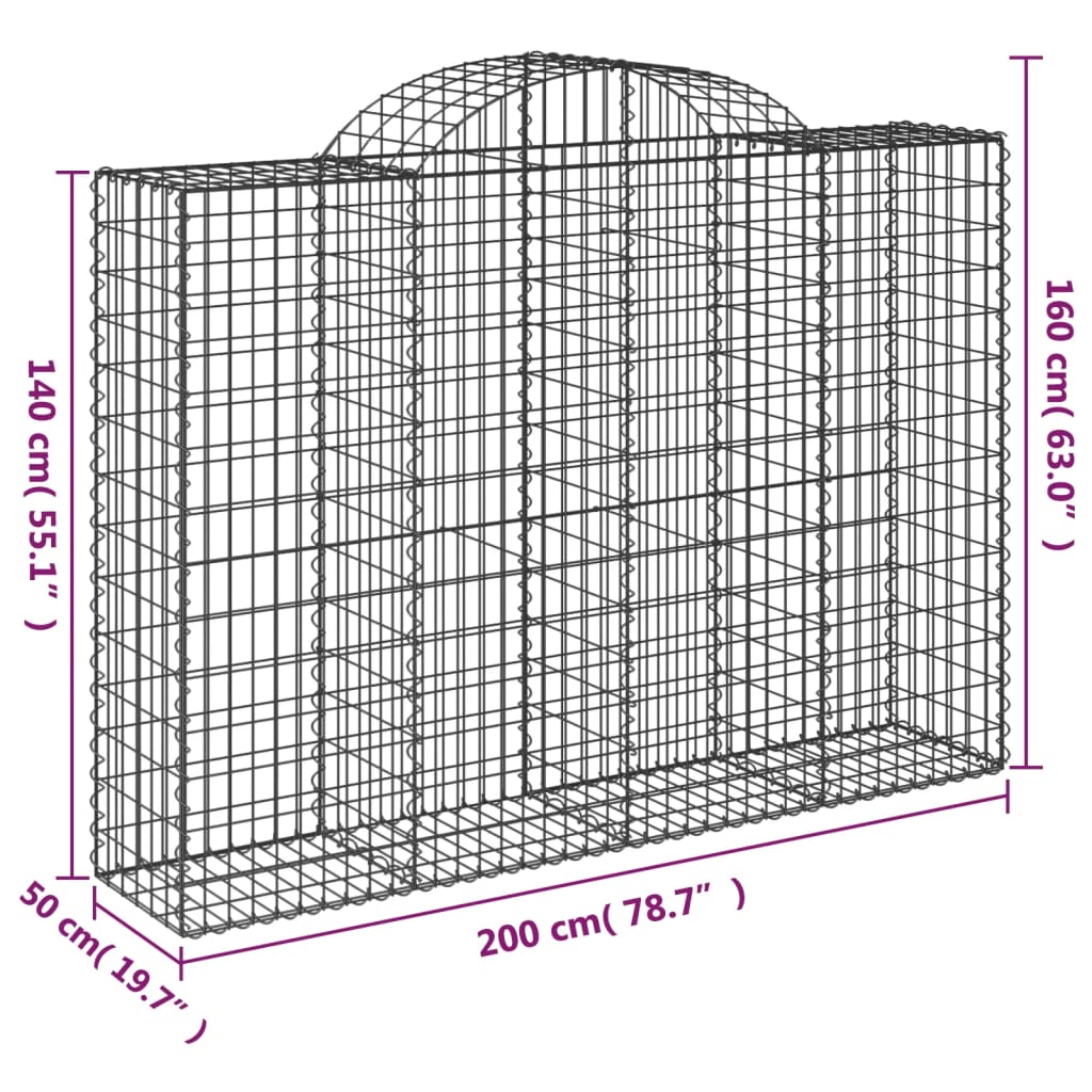 vidaXL Paniers à gabions arqués 15 pcs 200x50x140/160 cm Fer galvanisé