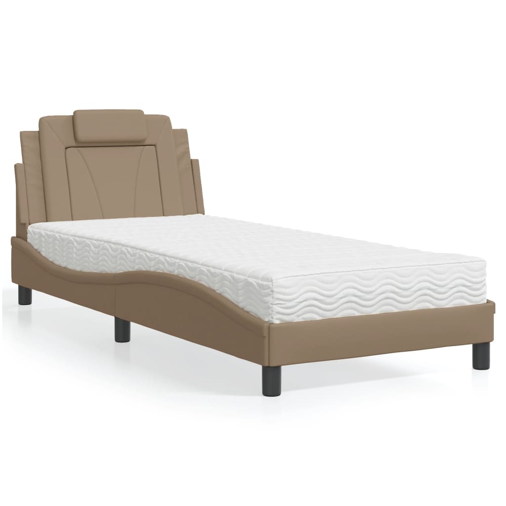 vidaXL Lit avec matelas cappuccino 90x200 cm similicuir