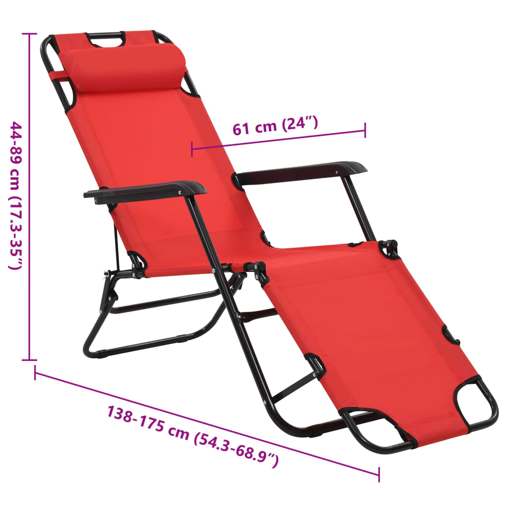 vidaXL Chaises longues pliables 2 pcs avec repose-pied Acier Rouge