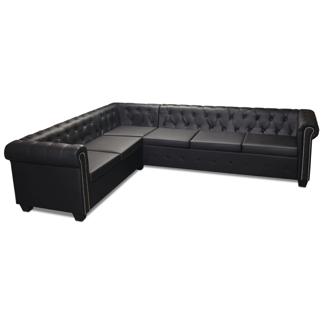 vidaXL Canapé d'angle Chesterfield 6 places Cuir synthétique Noir