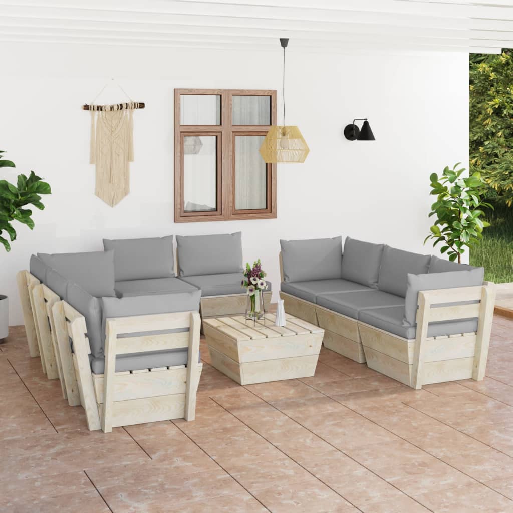 vidaXL Salon de jardin palette 9 pcs avec coussins bois d'épicéa