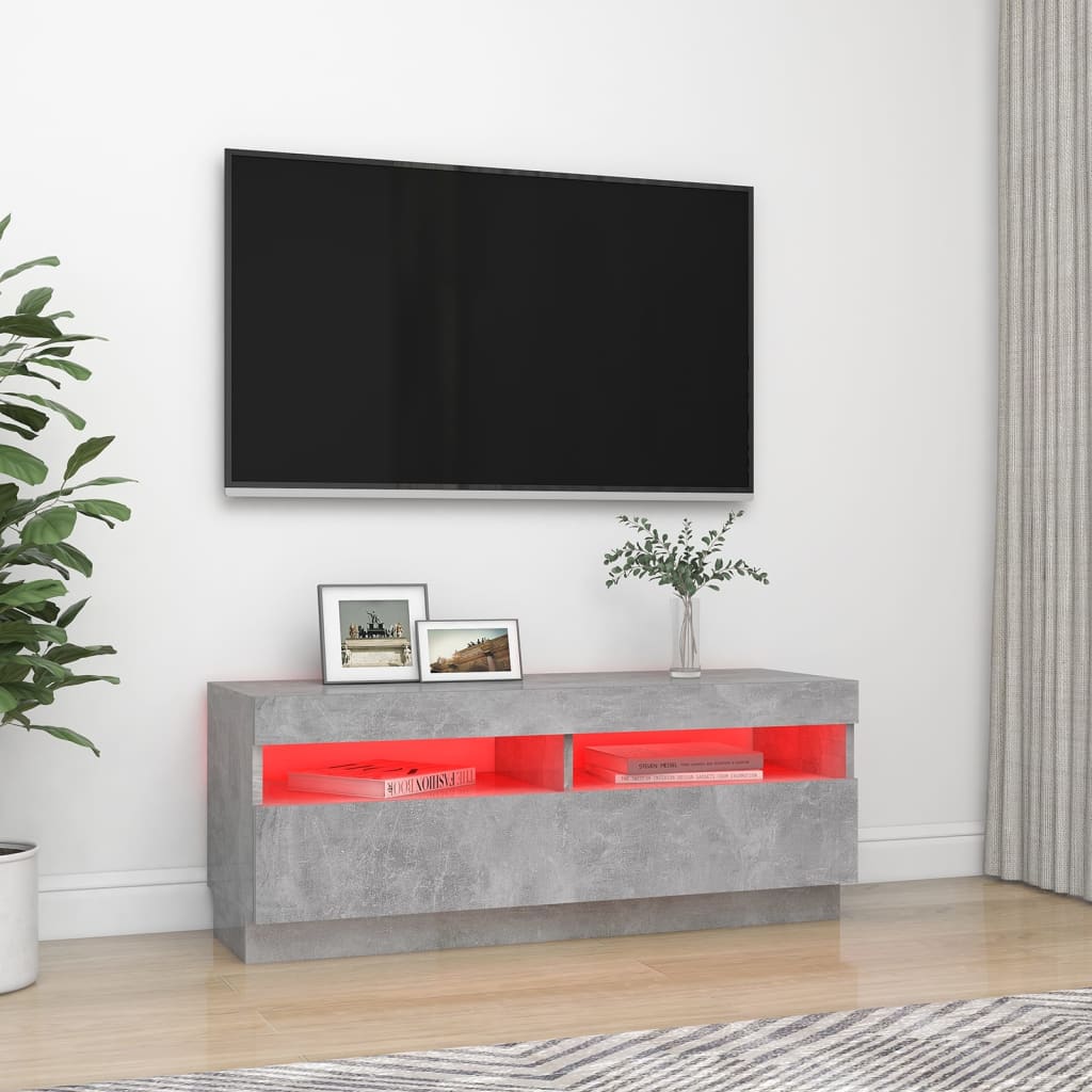 vidaXL Meuble TV avec lumières LED gris béton 100x35x40 cm