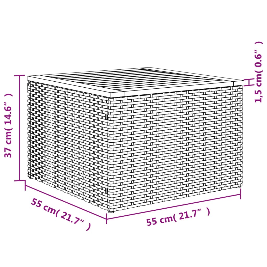 vidaXL Table de jardin gris 55x55x37 cm résine tressée et bois acacia