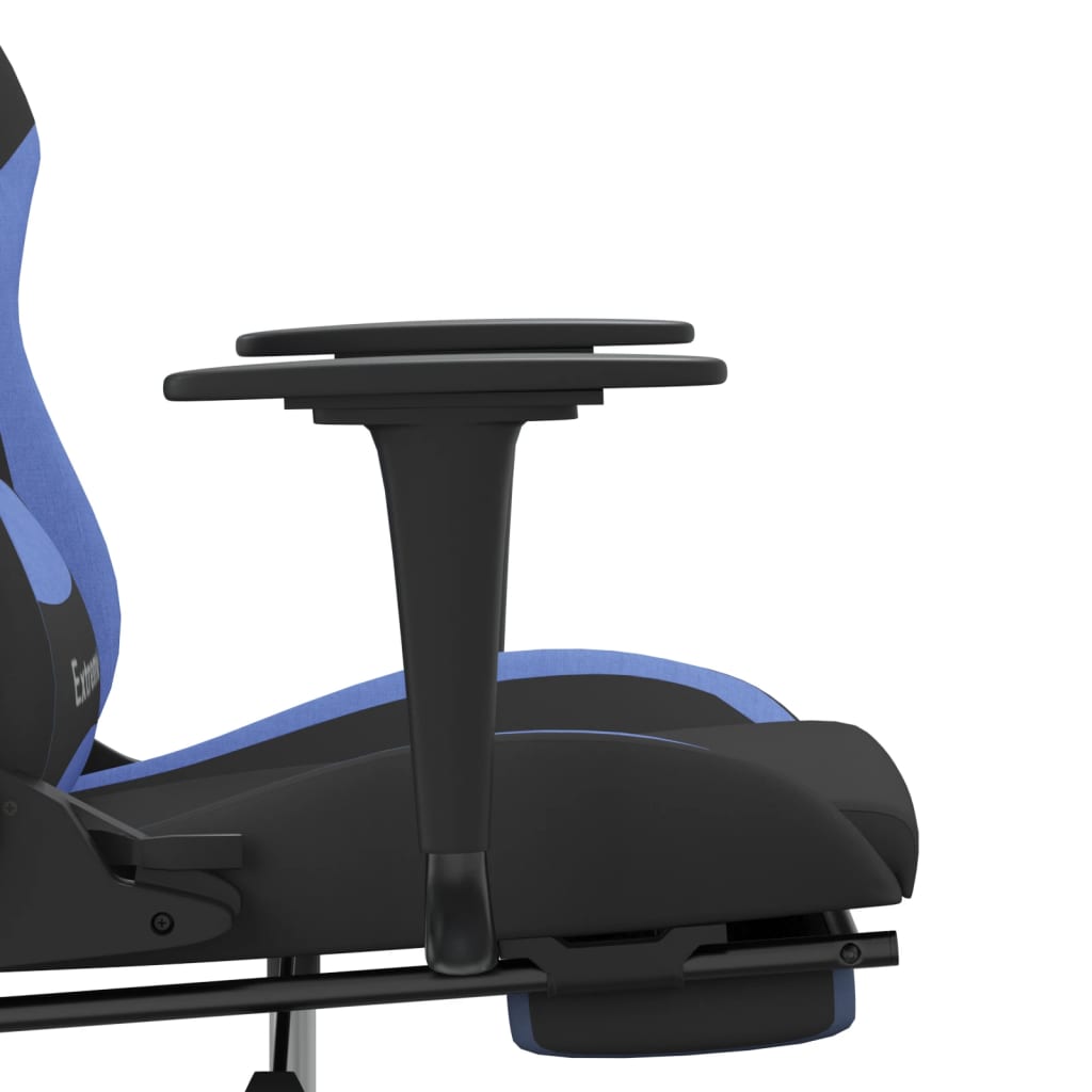 vidaXL Chaise de jeu de massage avec repose-pied Noir et bleu Tissu