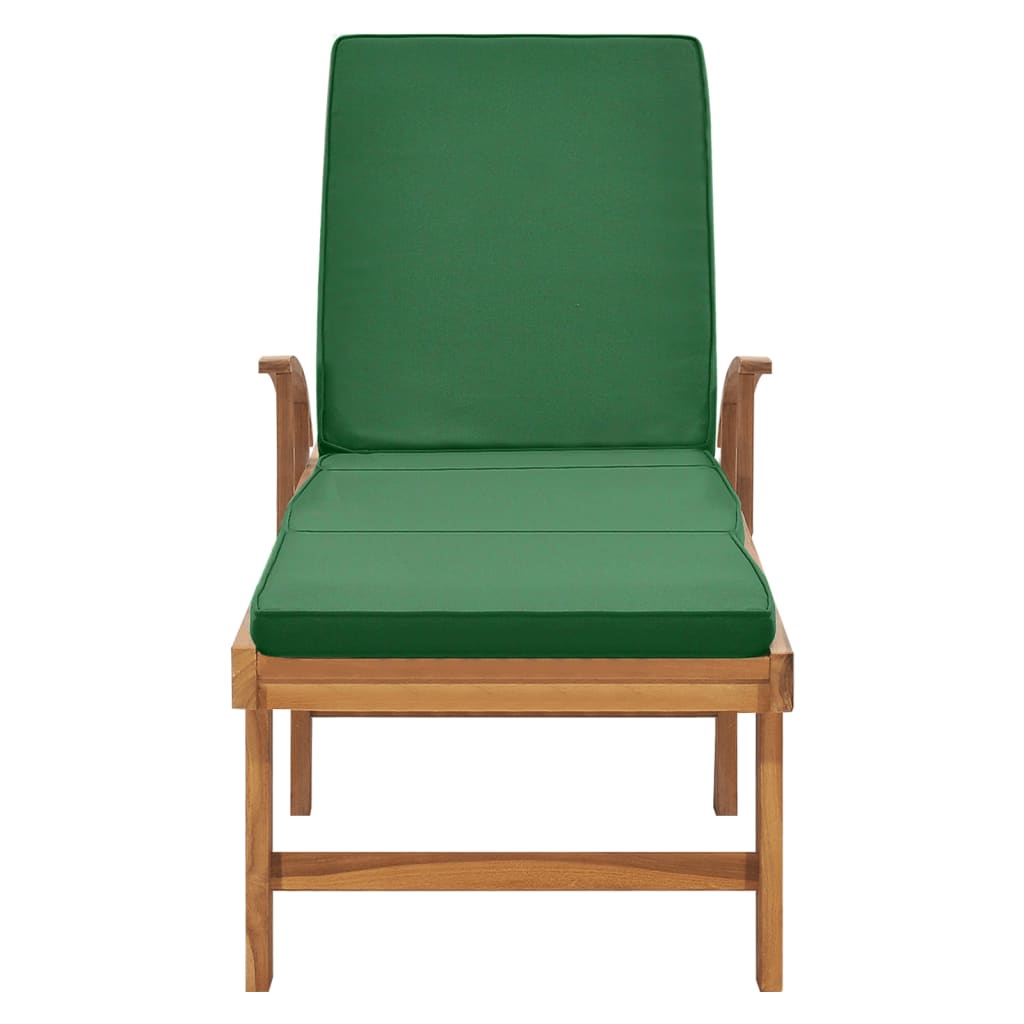 vidaXL Chaise longue avec coussin Bois de teck solide Vert