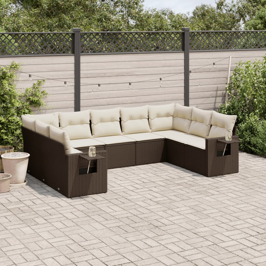 vidaXL Salon de jardin avec coussins 9 pcs marron résine tressée