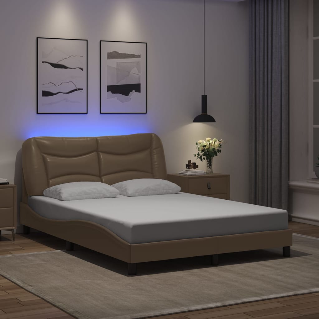 vidaXL Cadre de lit avec lumières LED cappuccino 120x200 cm similicuir