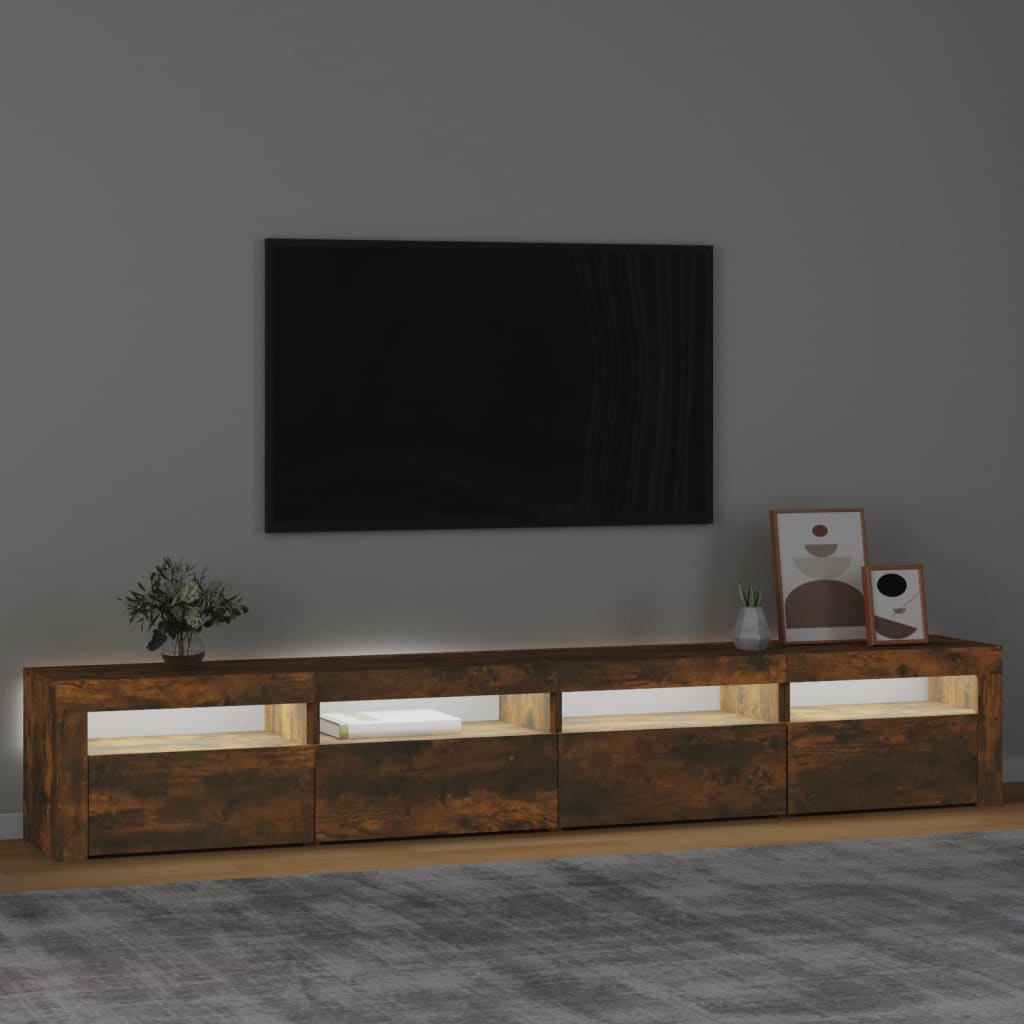 vidaXL Meuble TV avec lumières LED Chêne fumé 240x35x40 cm