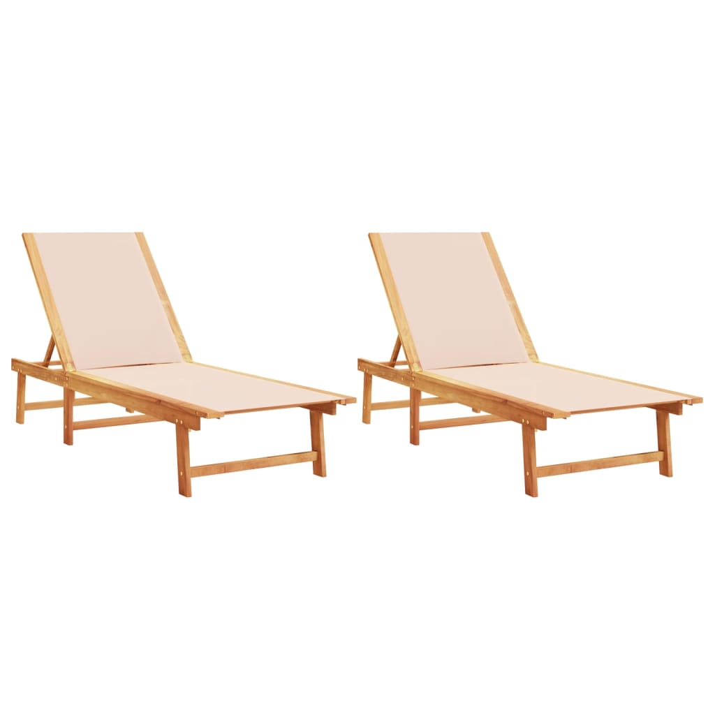 vidaXL Chaises longues lot de 2 crème bois acacia solide et textilène