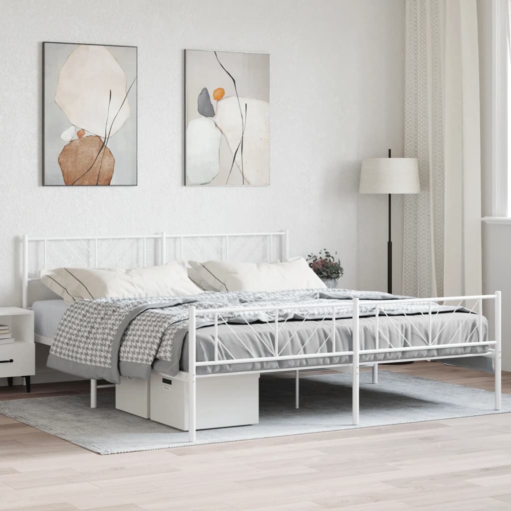 vidaXL Cadre de lit métal sans matelas et pied de lit blanc 193x203 cm