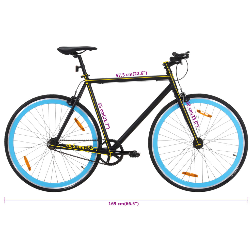 vidaXL Vélo à pignon fixe noir et bleu 700c 55 cm