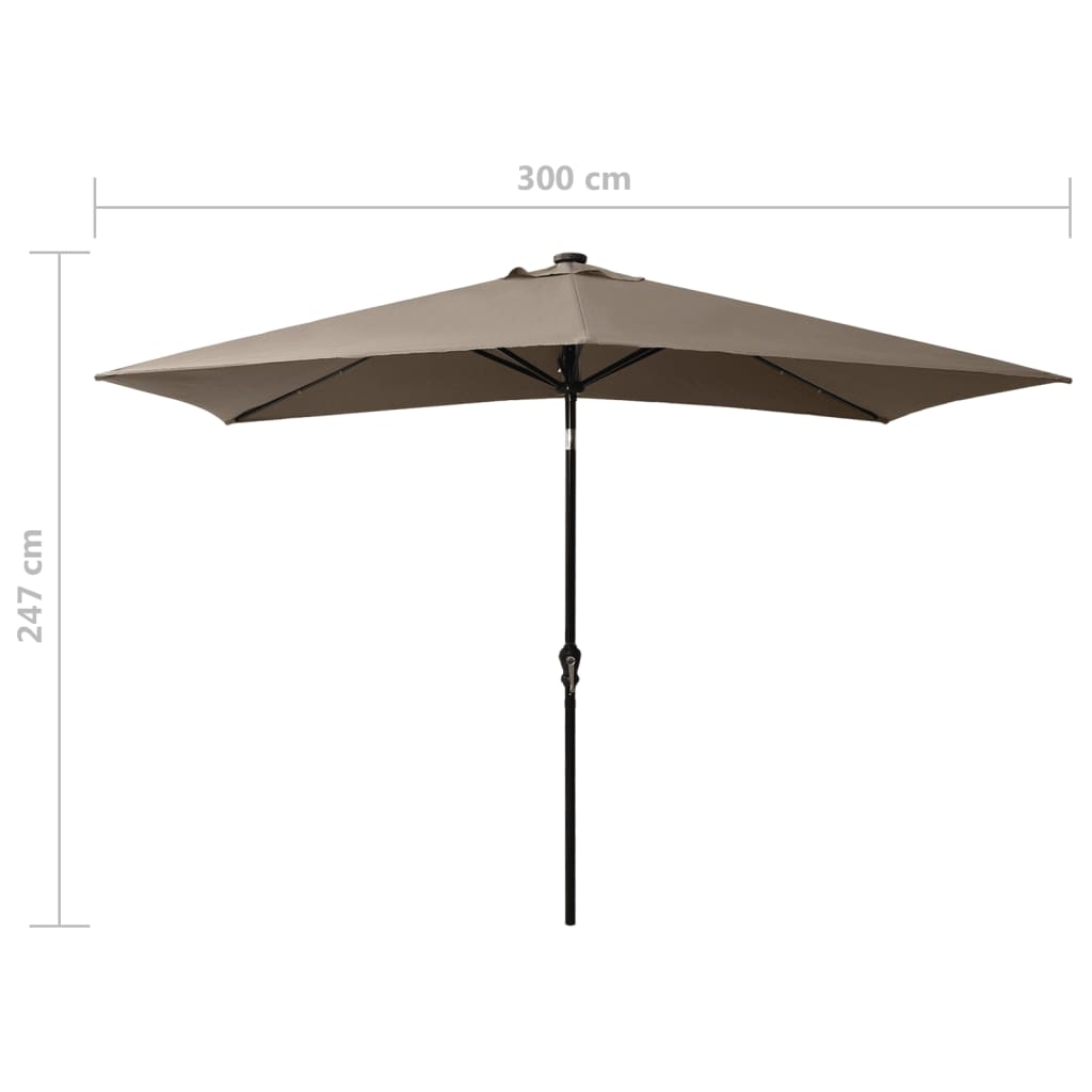 vidaXL Parasol de jardin avec LED et mât en acier taupe 2x3 m