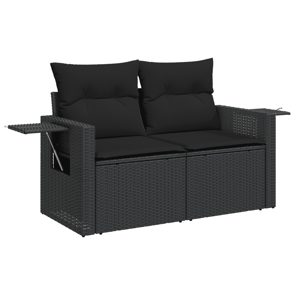 vidaXL Salon de jardin 7 pcs avec coussins noir résine tressée