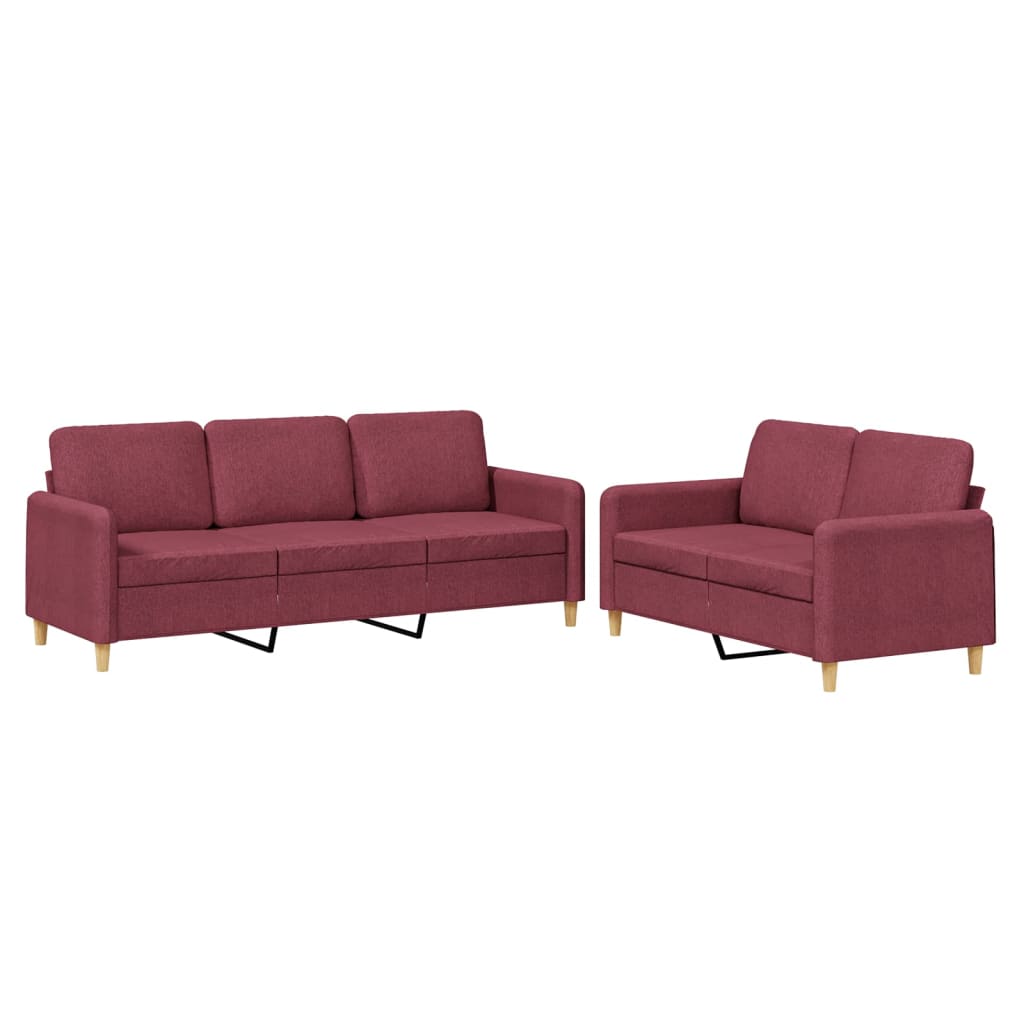 vidaXL Ensemble de canapés 2 pcs avec coussins Rouge bordeaux Tissu