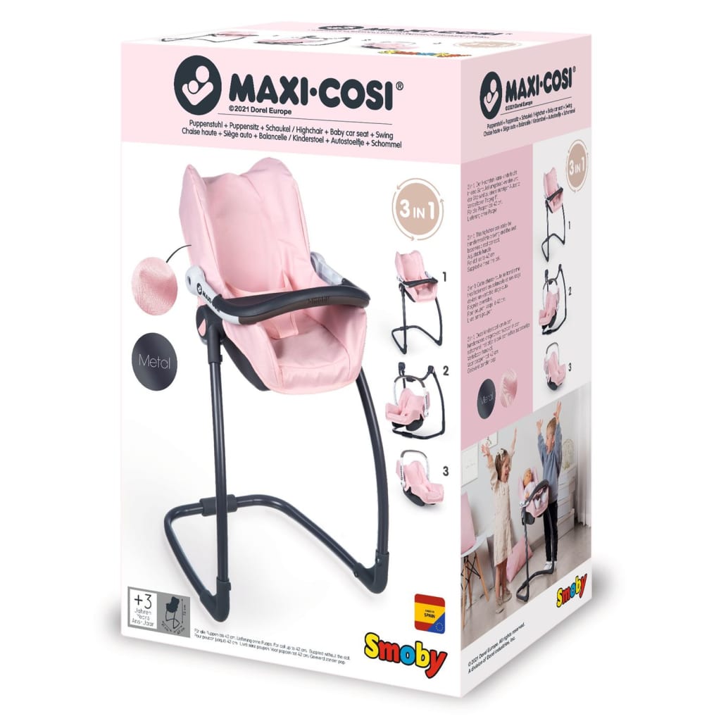Smoby Siège auto et chaise pour poupées 3 en 1 Maxi-Cosi Rose clair