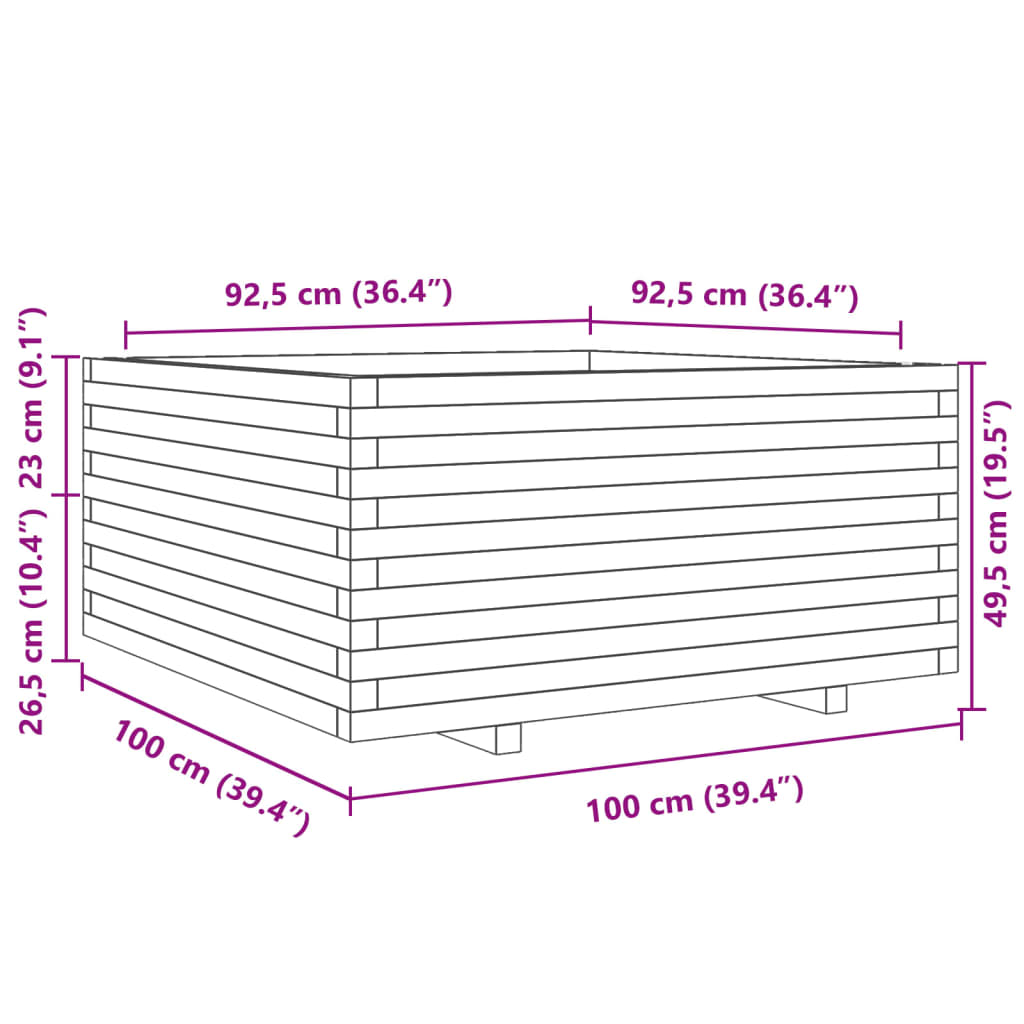 vidaXL Jardinière 100x100x49,5 cm bois de pin imprégné