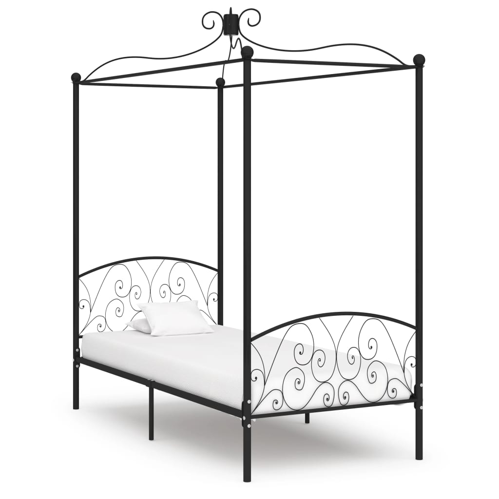 vidaXL Cadre de lit à baldaquin Noir Métal 90 x 200 cm