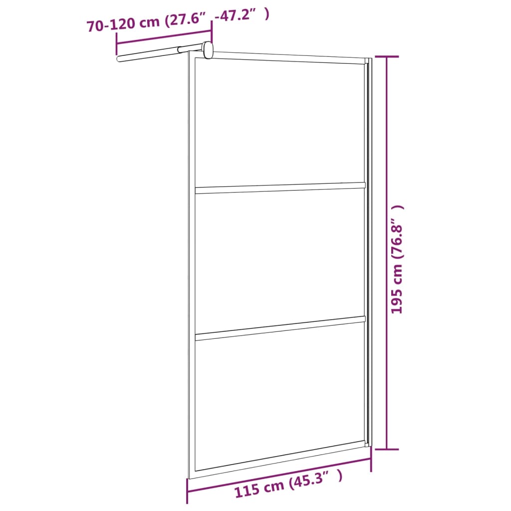 vidaXL Paroi de douche 115x195 cm Verre ESG avec design de pierre Noir