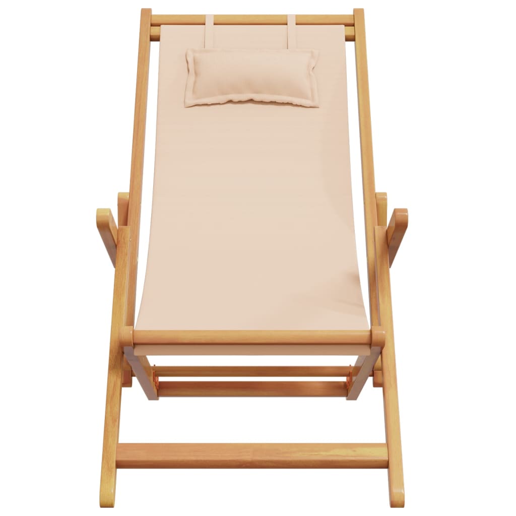 vidaXL Chaise pliable de plage beige bois massif d'eucalyptus et tissu