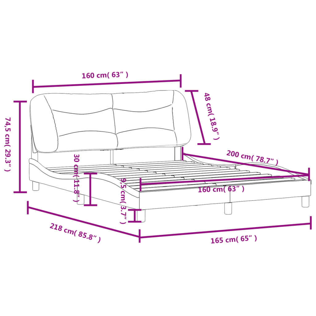 vidaXL Cadre de lit avec tête de lit Gris clair 160x200 cm Tissu
