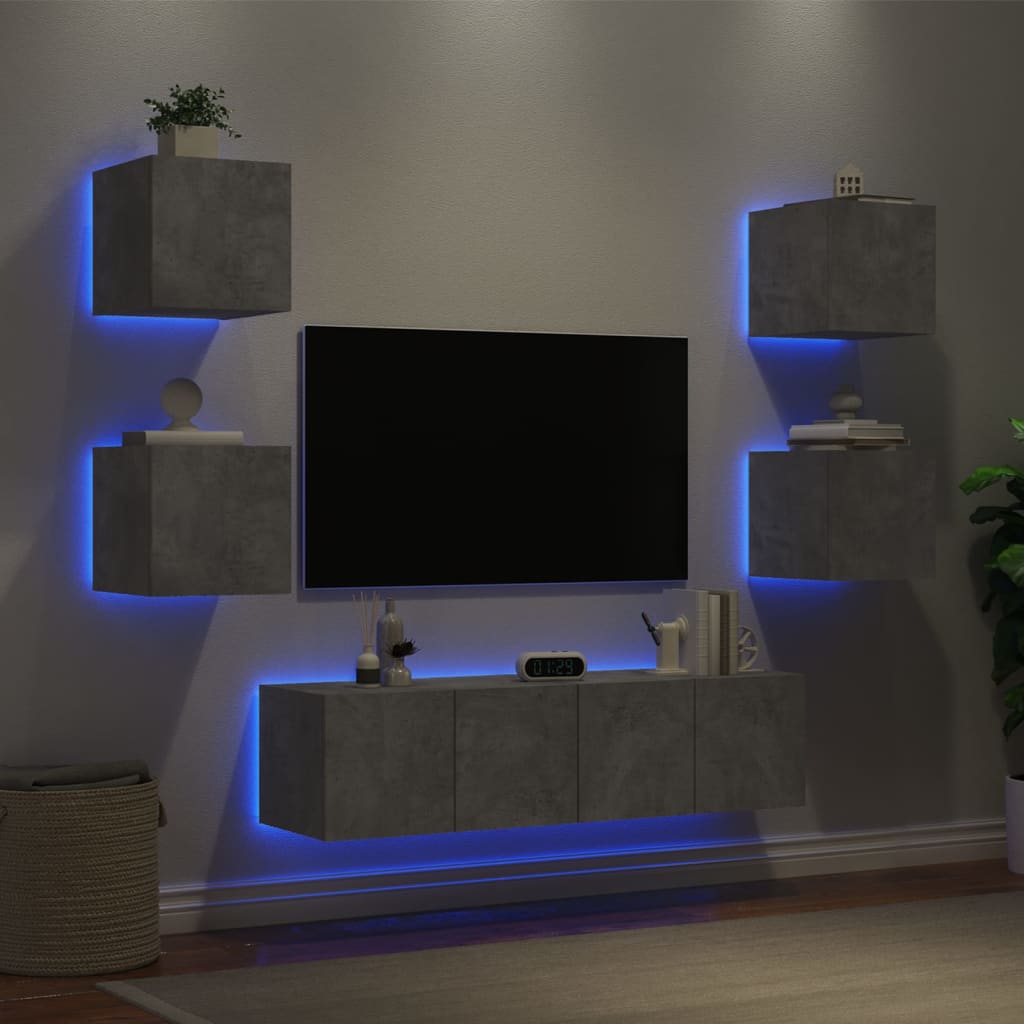 vidaXL Unités murales TV avec LED 6 pcs gris béton bois d'ingénierie