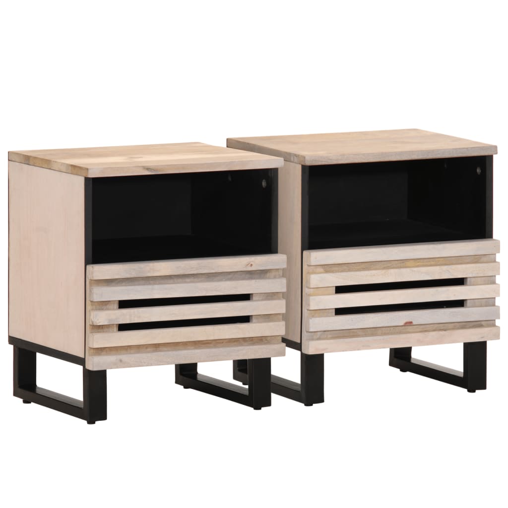 vidaXL Tables de chevet 2 pcs 40x34x46 cm bois manguier massif blanchi