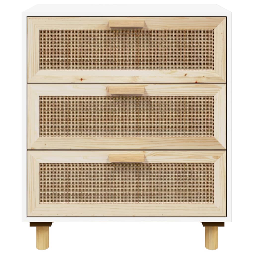 vidaXL Buffet Blanc 60x30x70 cm Bois de pin massif et rotin naturel