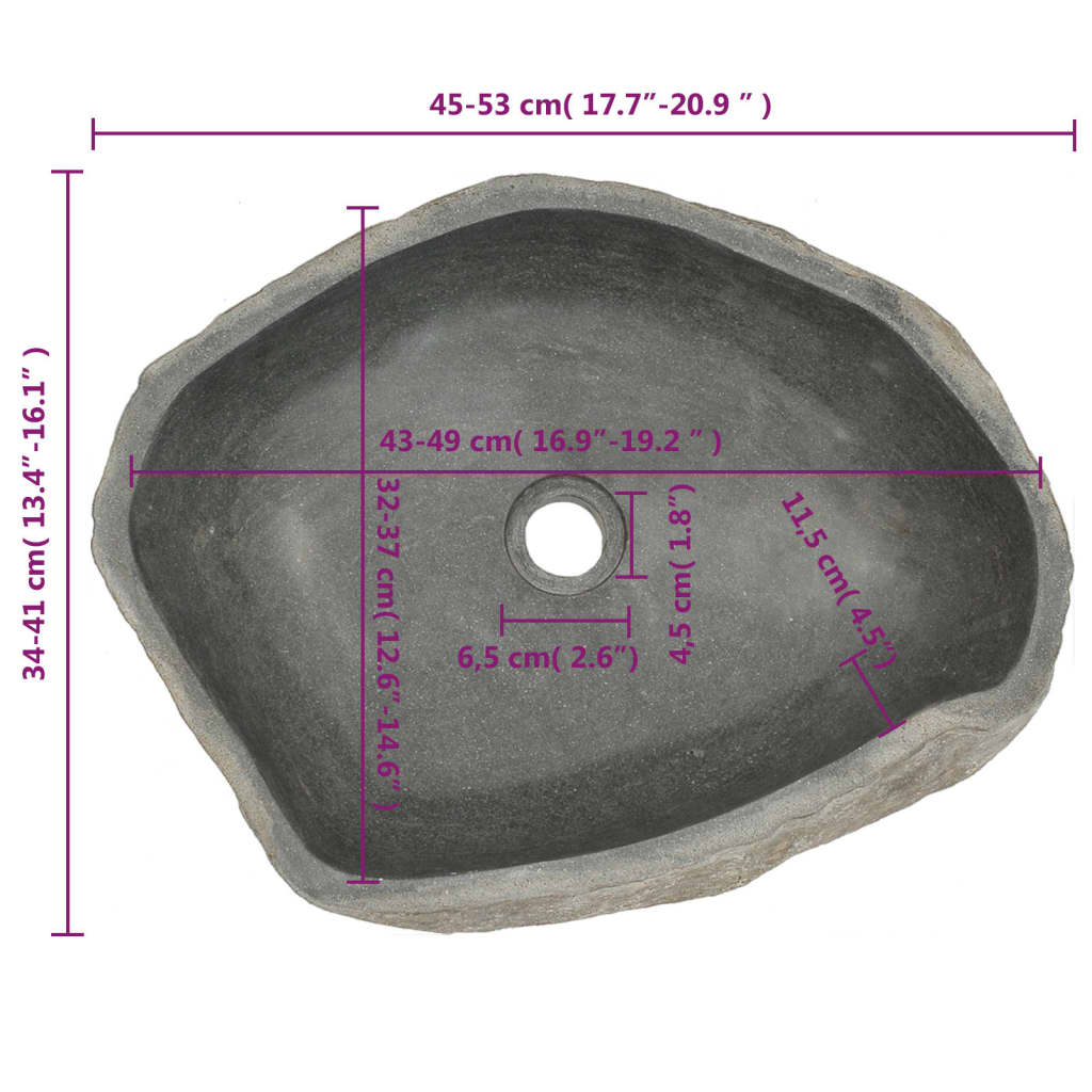 vidaXL Lavabo en pierre de rivière Ovale (45-53)x(34-41) cm