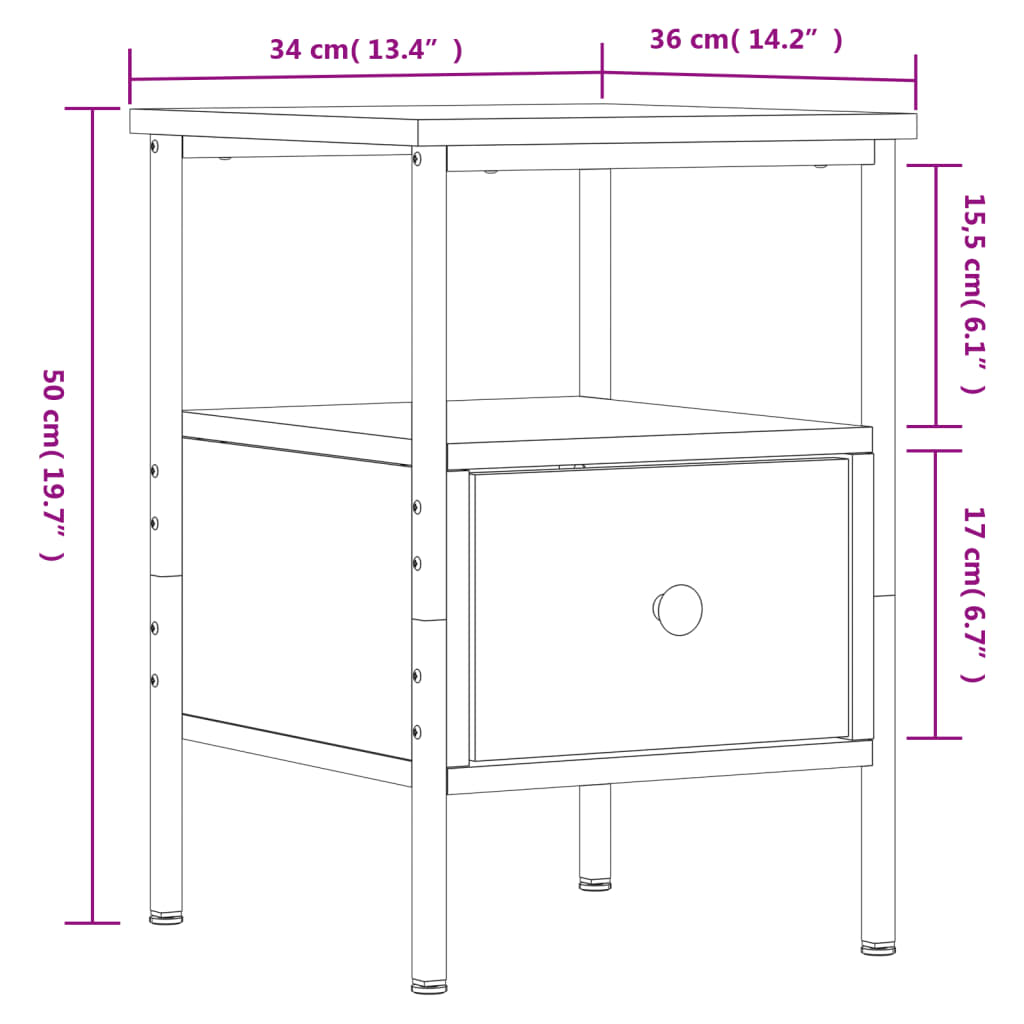 vidaXL Tables de chevet 2 pcs chêne fumé 34x36x50 cm bois ingénierie