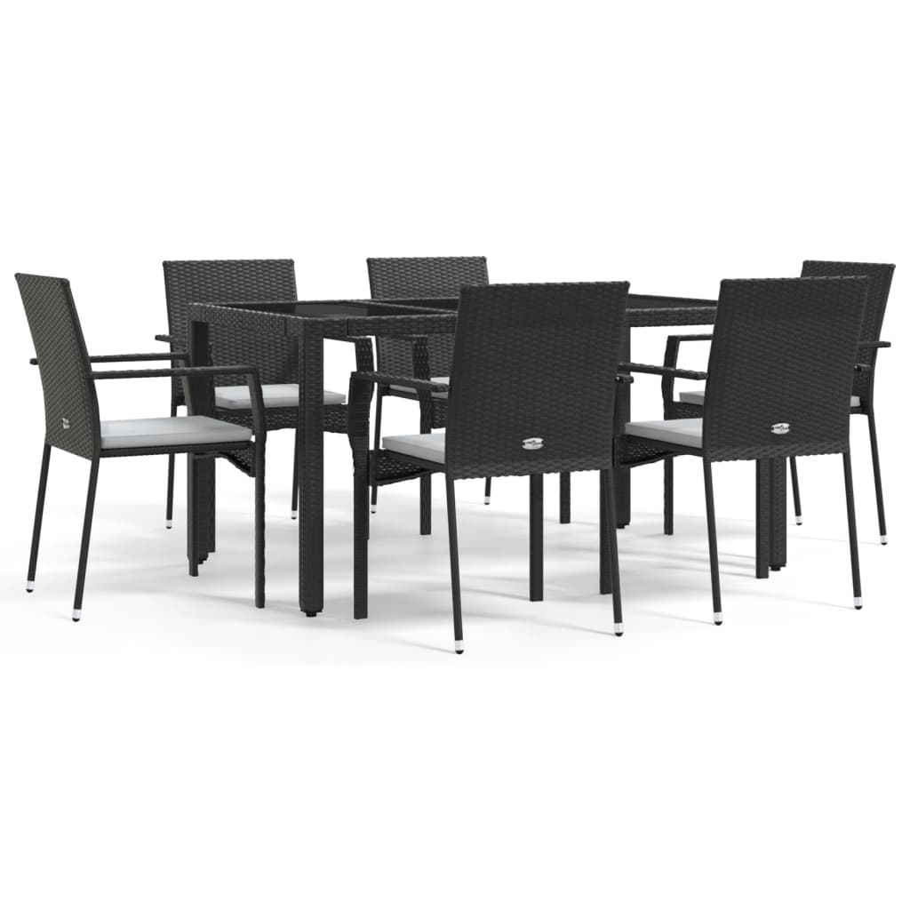 vidaXL Ensemble à manger de jardin coussins 7pcs Noir Résine tressée