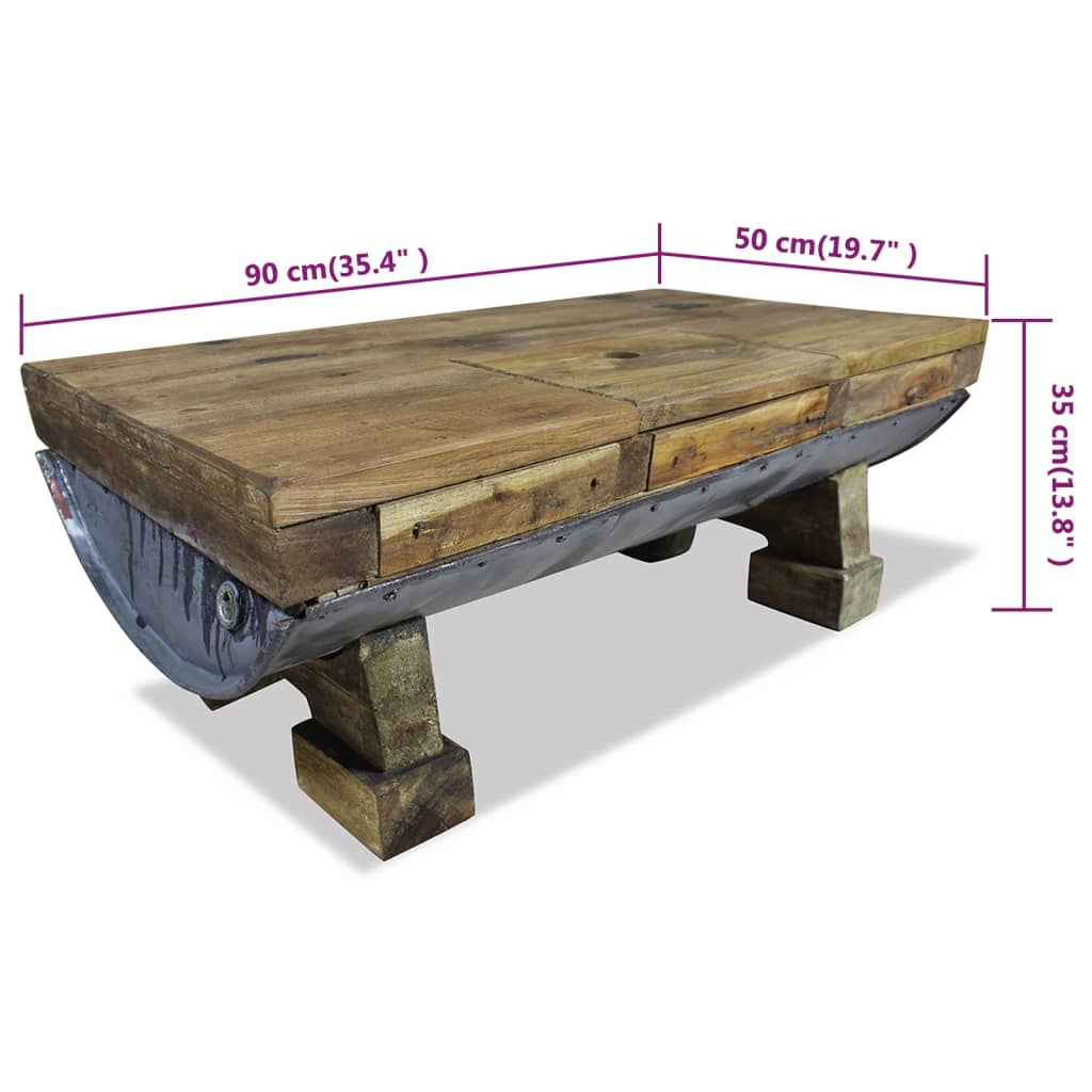 vidaXL Table basse Bois de récupération massif 90 x 50 x 35 cm