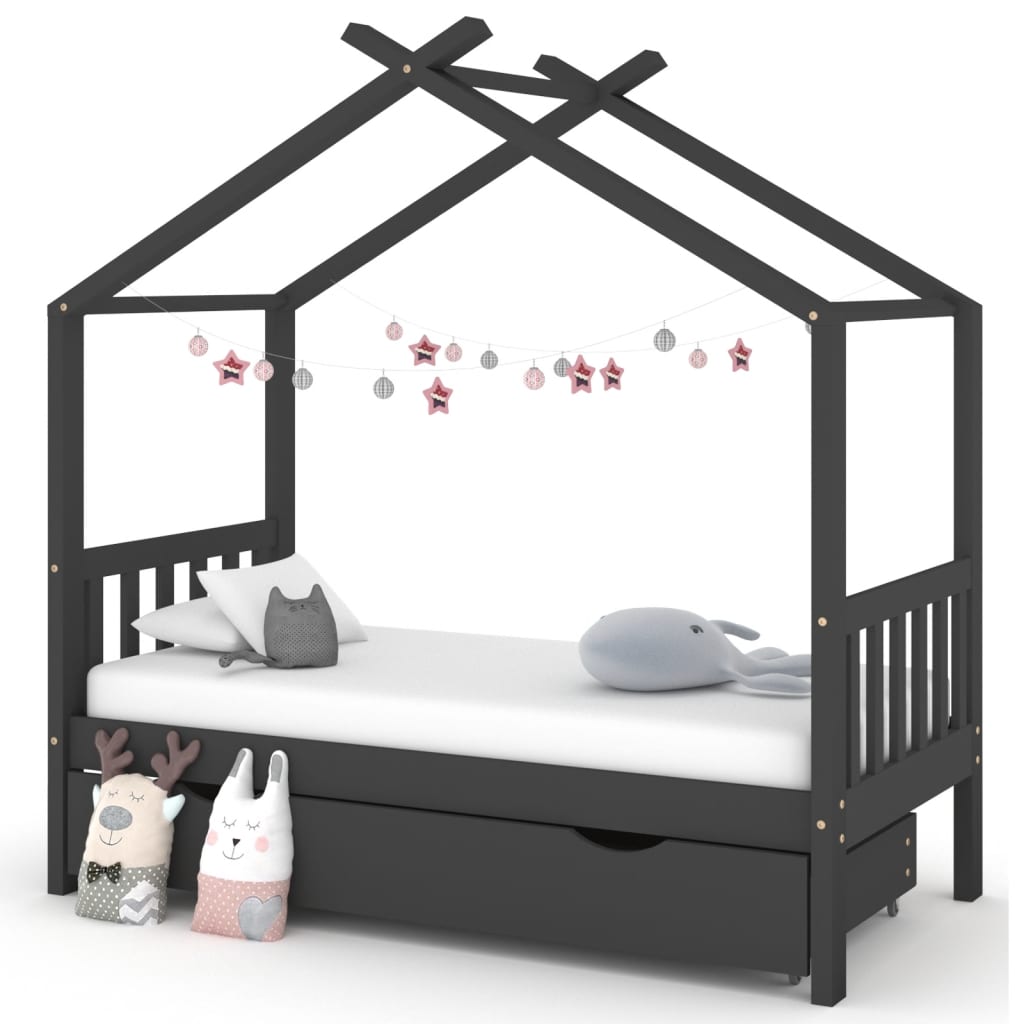 vidaXL Cadre de lit enfant avec tiroir gris foncé pin massif 80x160 cm