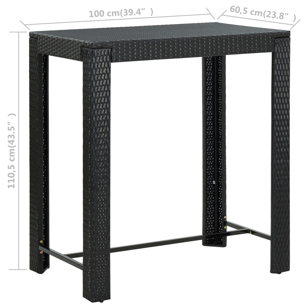 vidaXL Table de bar de jardin Noir 100x60,5x110,5 cm Résine tressée