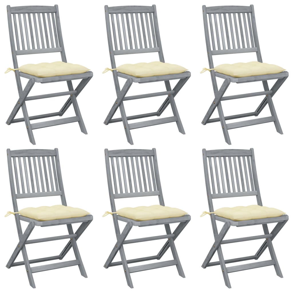 vidaXL Chaises pliables d'extérieur lot de 6 et coussins Bois d'acacia