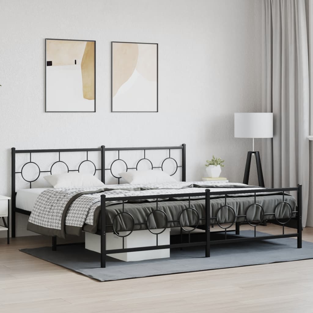 vidaXL Cadre de lit métal sans matelas avec pied de lit noir 200x200cm