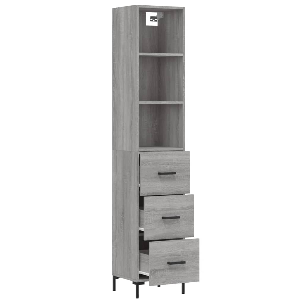 vidaXL Buffet haut Sonoma gris 34,5x34x180 cm Bois d'ingénierie