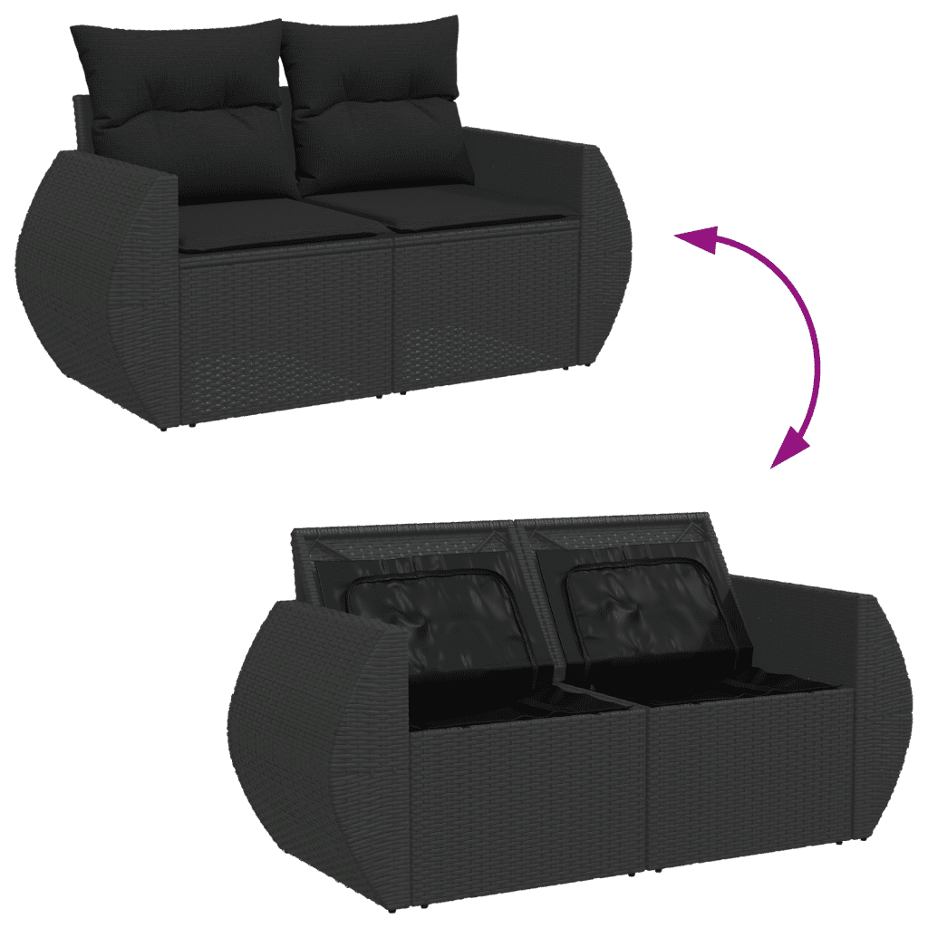 vidaXL Salon de jardin 9 pcs avec coussins noir résine tressée