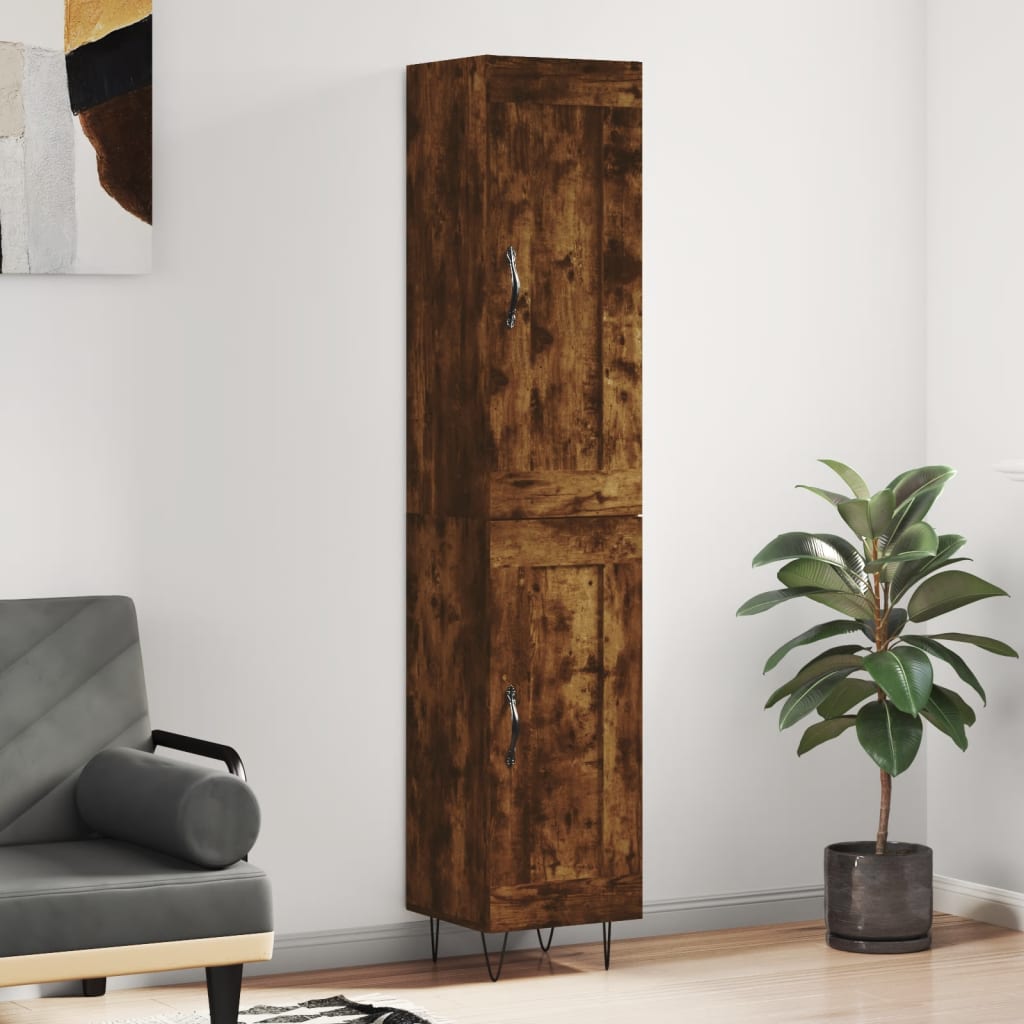 vidaXL Buffet haut Chêne fumé 34,5x34x180 cm Bois d'ingénierie