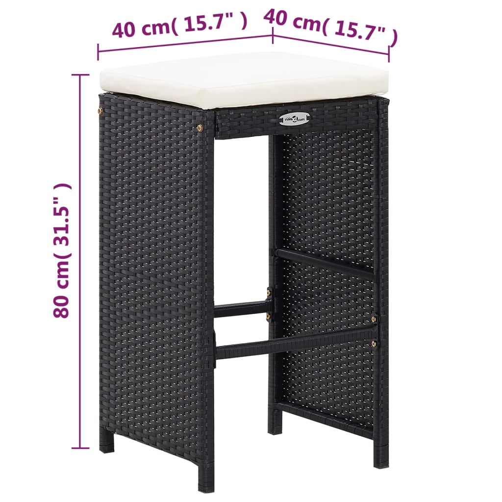 vidaXL Meuble de bar de jardin 7 pcs et coussins Résine tressée Noir