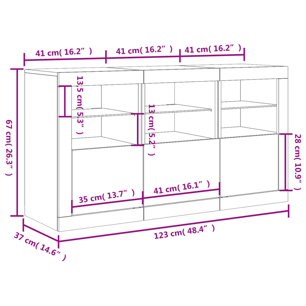 vidaXL Buffet avec lumières LED chêne sonoma 123x37x67 cm