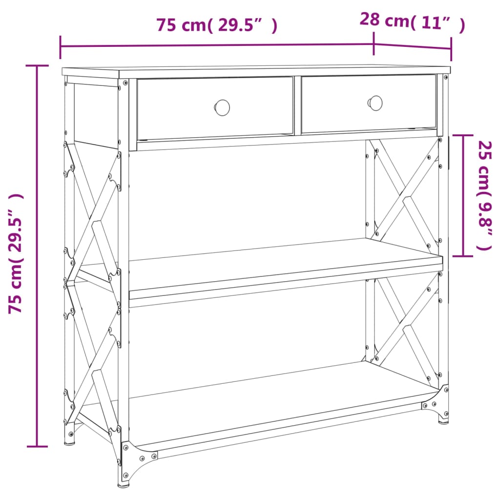 vidaXL Table console chêne marron 75x28x75 cm bois d'ingénierie