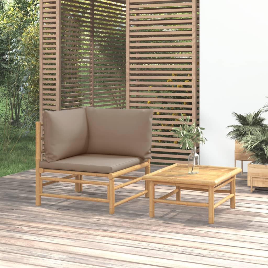 vidaXL Salon de jardin 2 pcs avec coussins taupe bambou