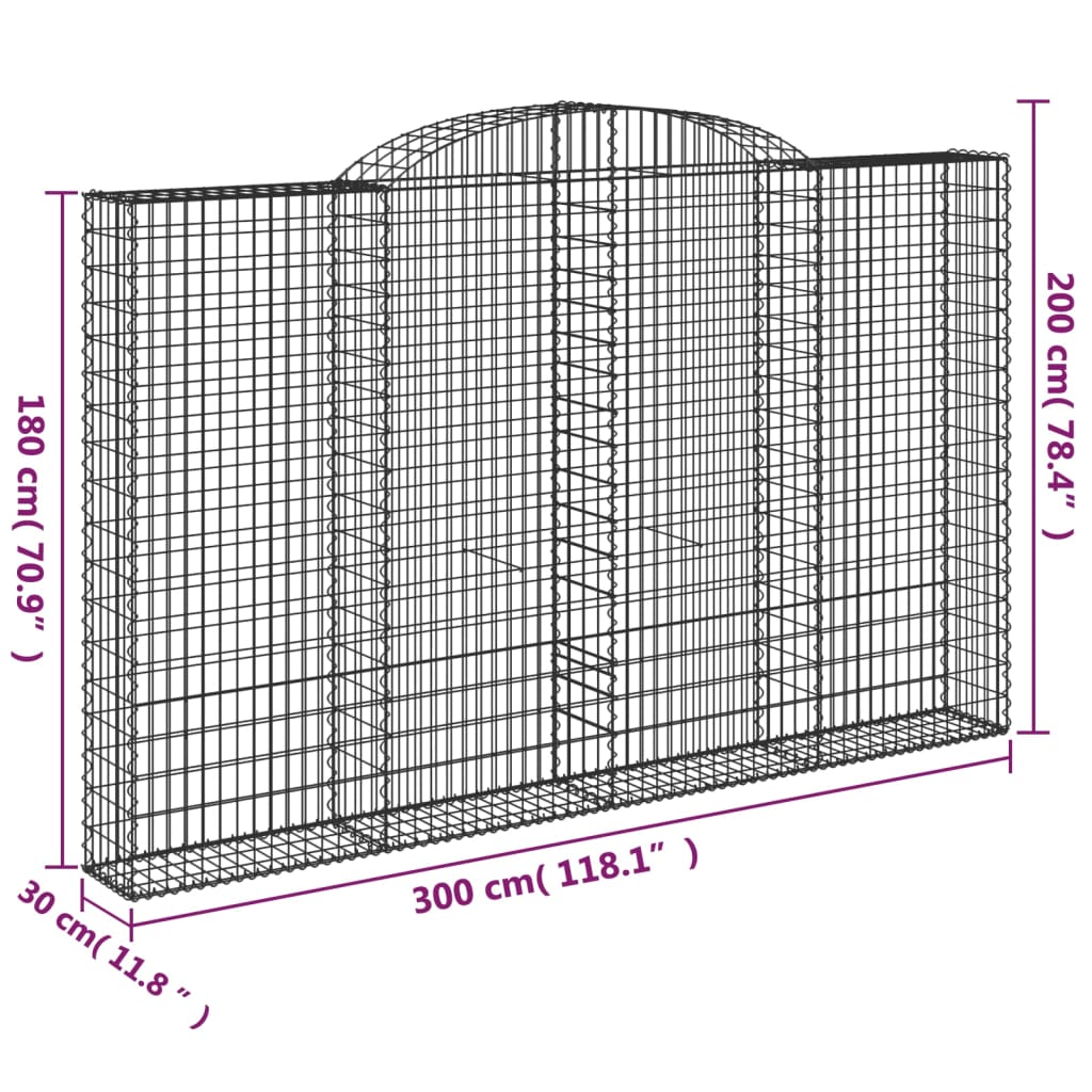 vidaXL Panier de gabions arqué 300x30x180/200 cm Fer galvanisé