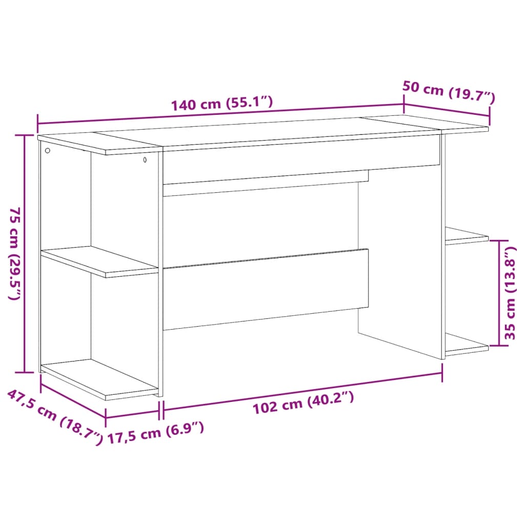 vidaXL Bureau chêne marron 140x50x75 cm bois d'ingénierie