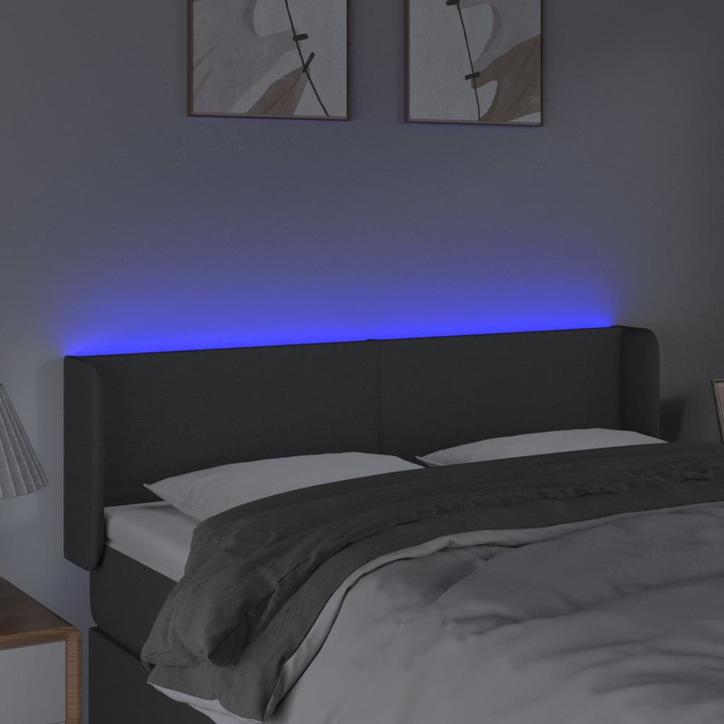 vidaXL Tête de lit à LED Gris foncé 147x16x78/88 cm Tissu
