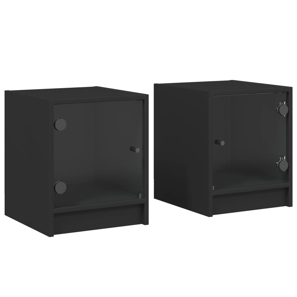 vidaXL Tables de chevet avec portes en verre 2 pcs noir 35x37x42 cm