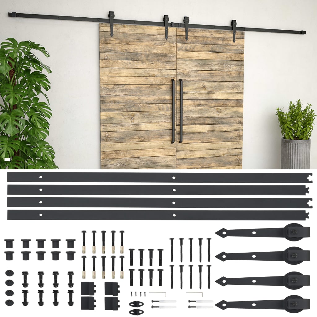 vidaXL Kit de matériel pour porte coulissante 2 x 183 cm Acier Noir