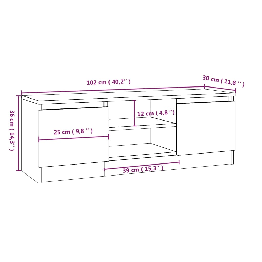 vidaXL Meuble TV avec porte Blanc 102x30x36 cm