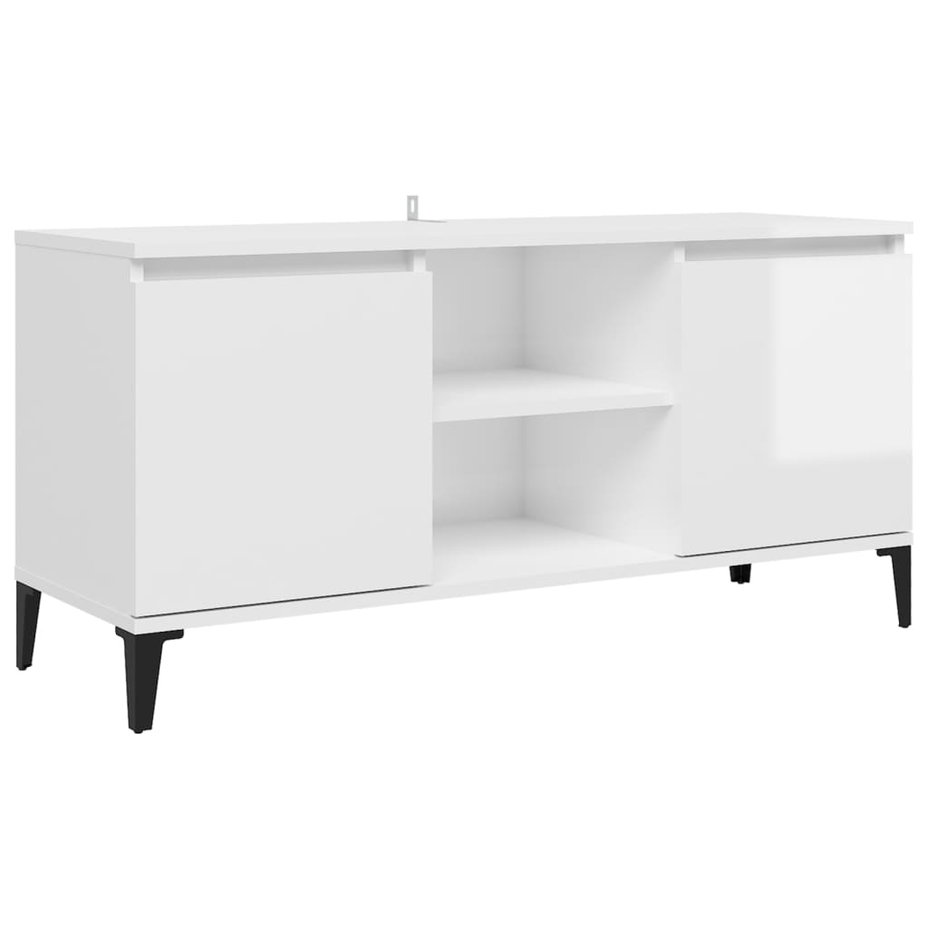 vidaXL Meuble TV avec pieds en métal Blanc brillant 103,5x35x50 cm